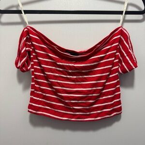 Forever 21 Striped Off The Shoulder Crop Top